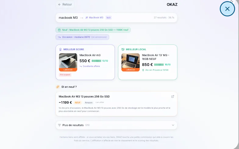 OKAZ — résultats comparés multi-plateformes
