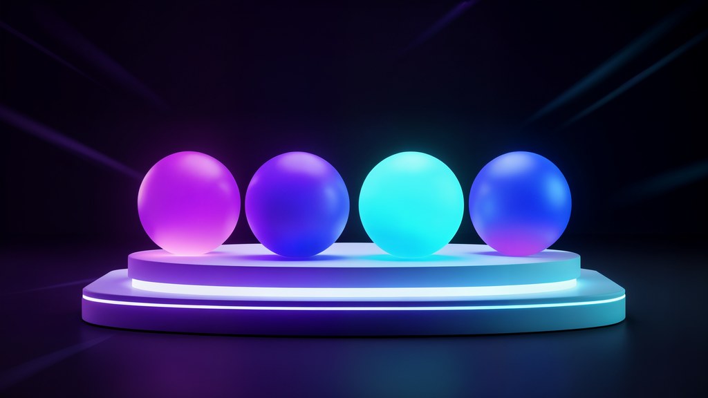 Orbes lumineux classés sur un podium, symbolisant les modèles d'IA comparés sur notre banc